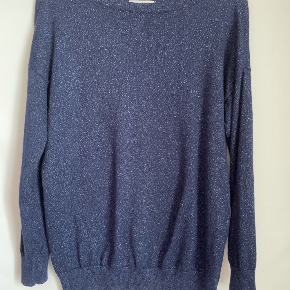 LC Lauren Conrad Navy Sparkly Crewneck Sweater M - Picture 2 of 7